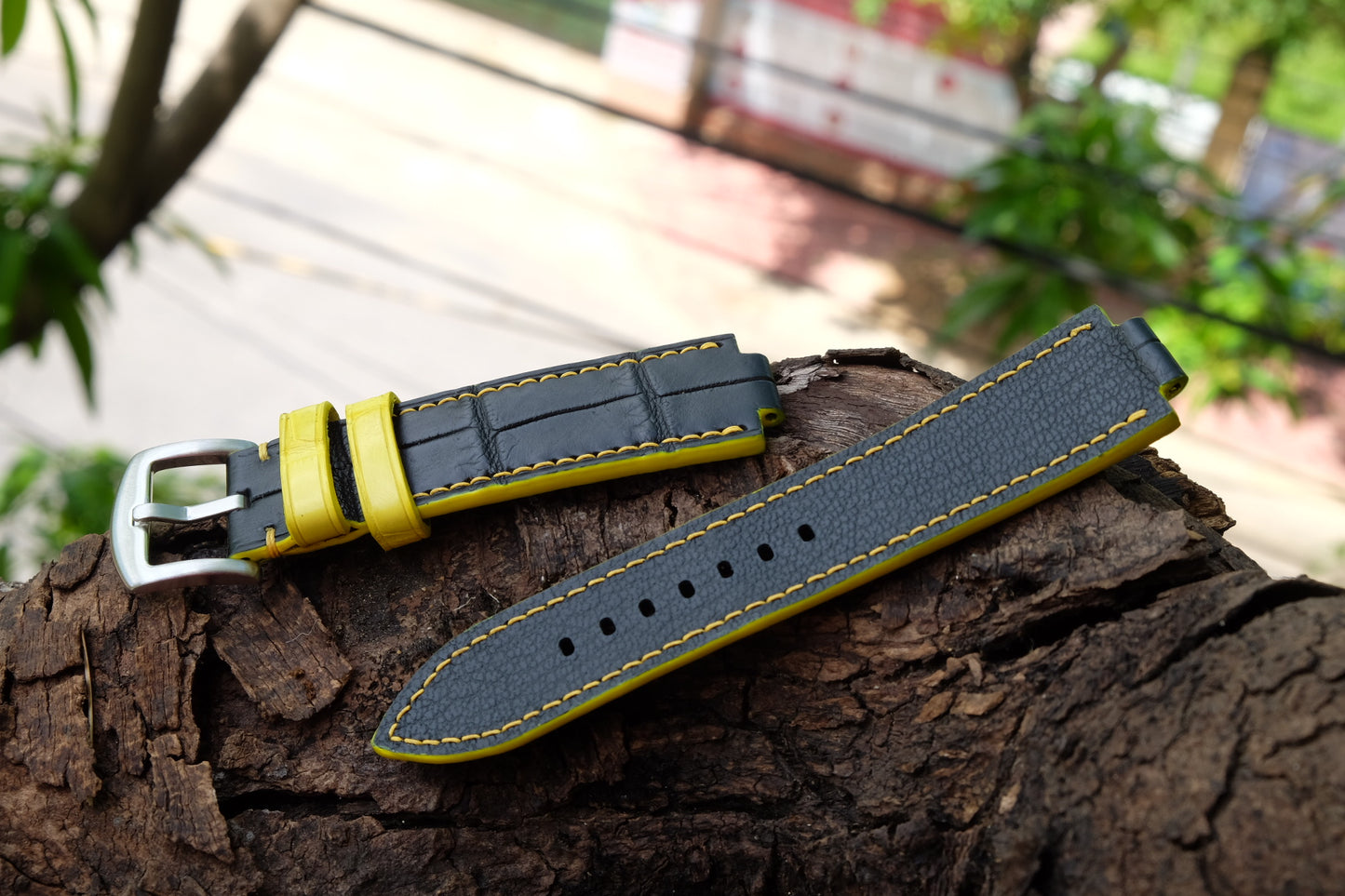 BESPOKE GENUINE BLACK CROCODILE SKIN LEATHER STRAP FOR TUDOR NORTH FLAG HDCSNF01