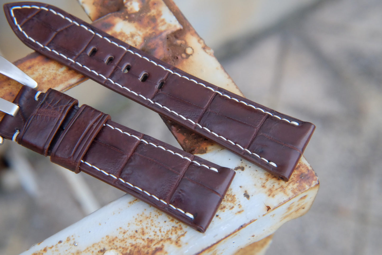 BESPOKE GENUINE BROWN FRANCE CROCODILE SKIN LEATHER STRAP HDCS85