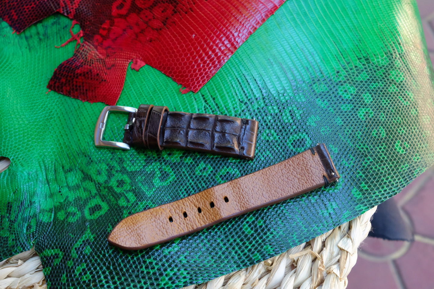 BESPOKE GENUINE BROWN CROCODILE SKIN LEATHER STRAP HDCS80