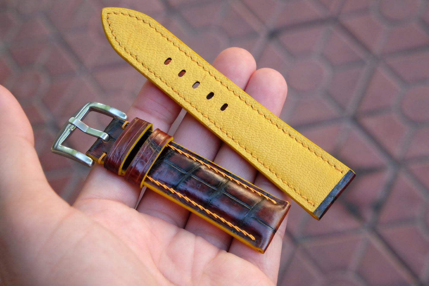 BESPOKE GENUINE BROWN CROCODILE SKIN LEATHER STRAP HDCS86