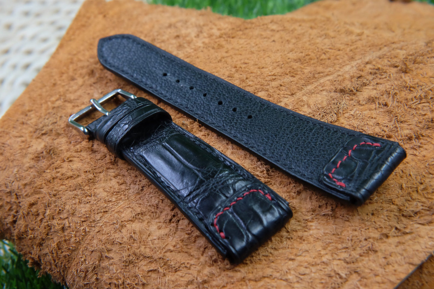 BESPOKE GENUINE BLACK CROCODILE SKIN LEATHER STRAP HDCS77