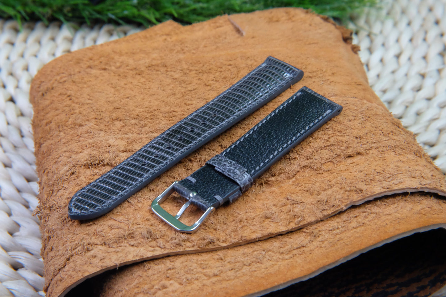 BESPOKE DARK GREY GENUINE LIZARD LEATHER WATCH STRAP HDLZ10