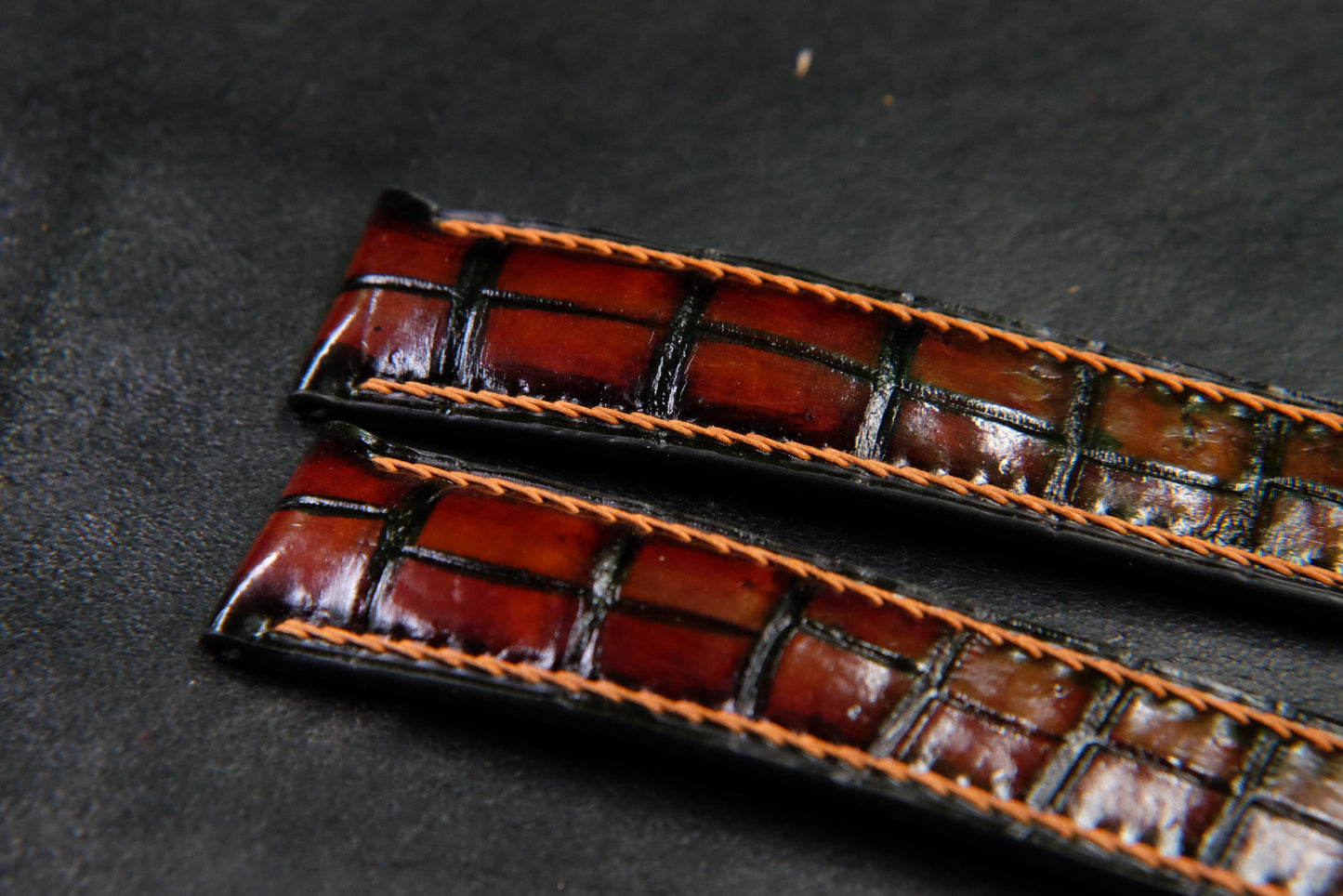 BESPOKE GENUINE BROWN PATINA CROCODILE SKIN LEATHER STRAP HDCS84