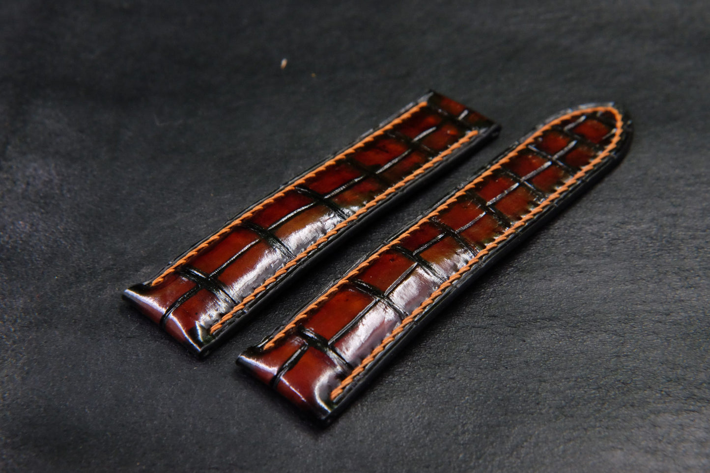 BESPOKE GENUINE BROWN PATINA CROCODILE SKIN LEATHER STRAP HDCS84