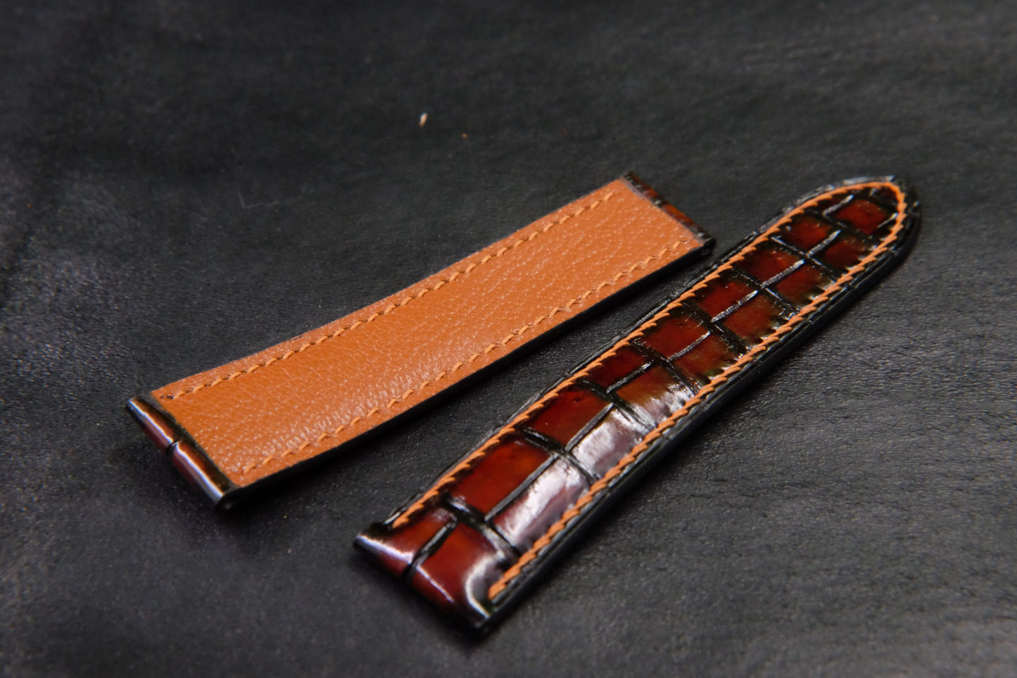 BESPOKE GENUINE BROWN PATINA CROCODILE SKIN LEATHER STRAP HDCS84