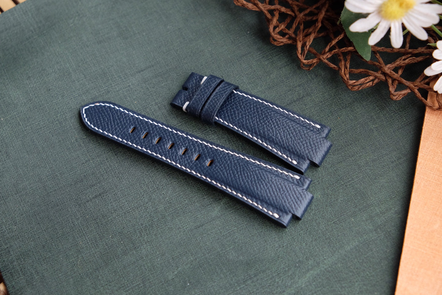 Navy blue epsom leather strap for Oris Aquis HDEP08