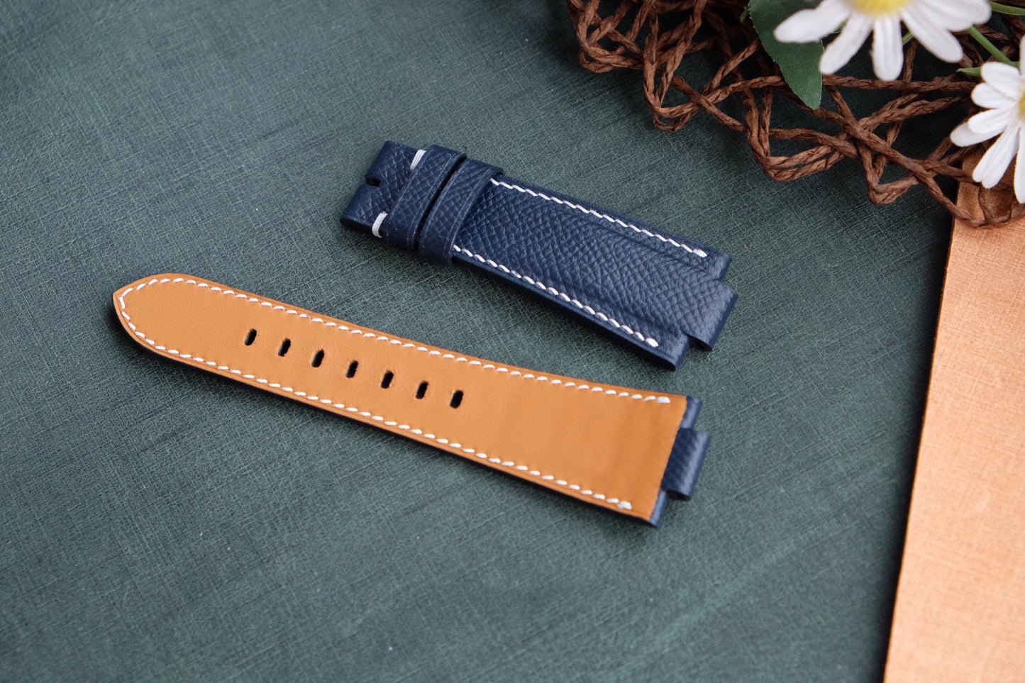 Navy blue epsom leather strap for Oris Aquis HDEP08