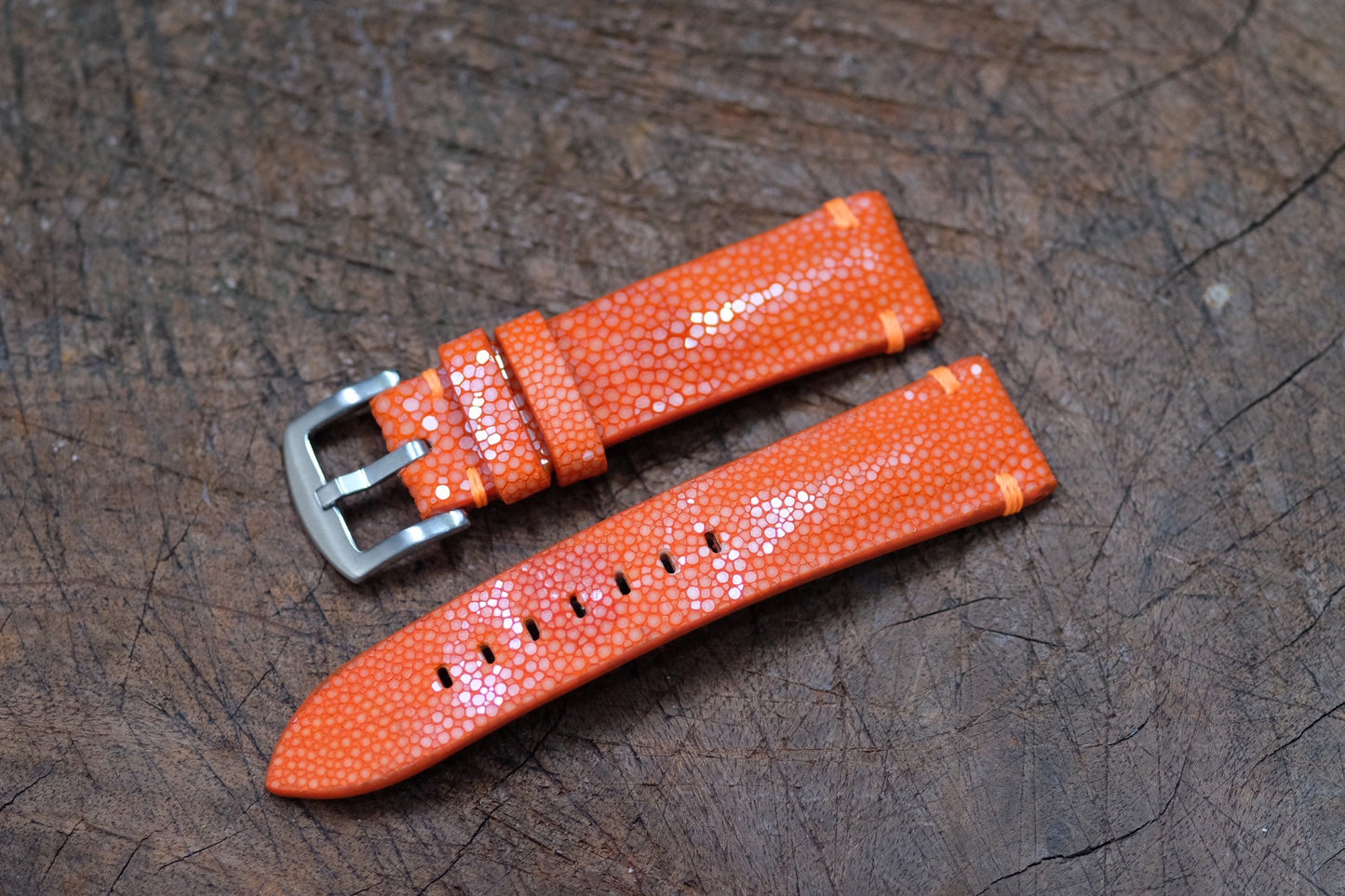 No pearl Orange leather watch strap HDST113