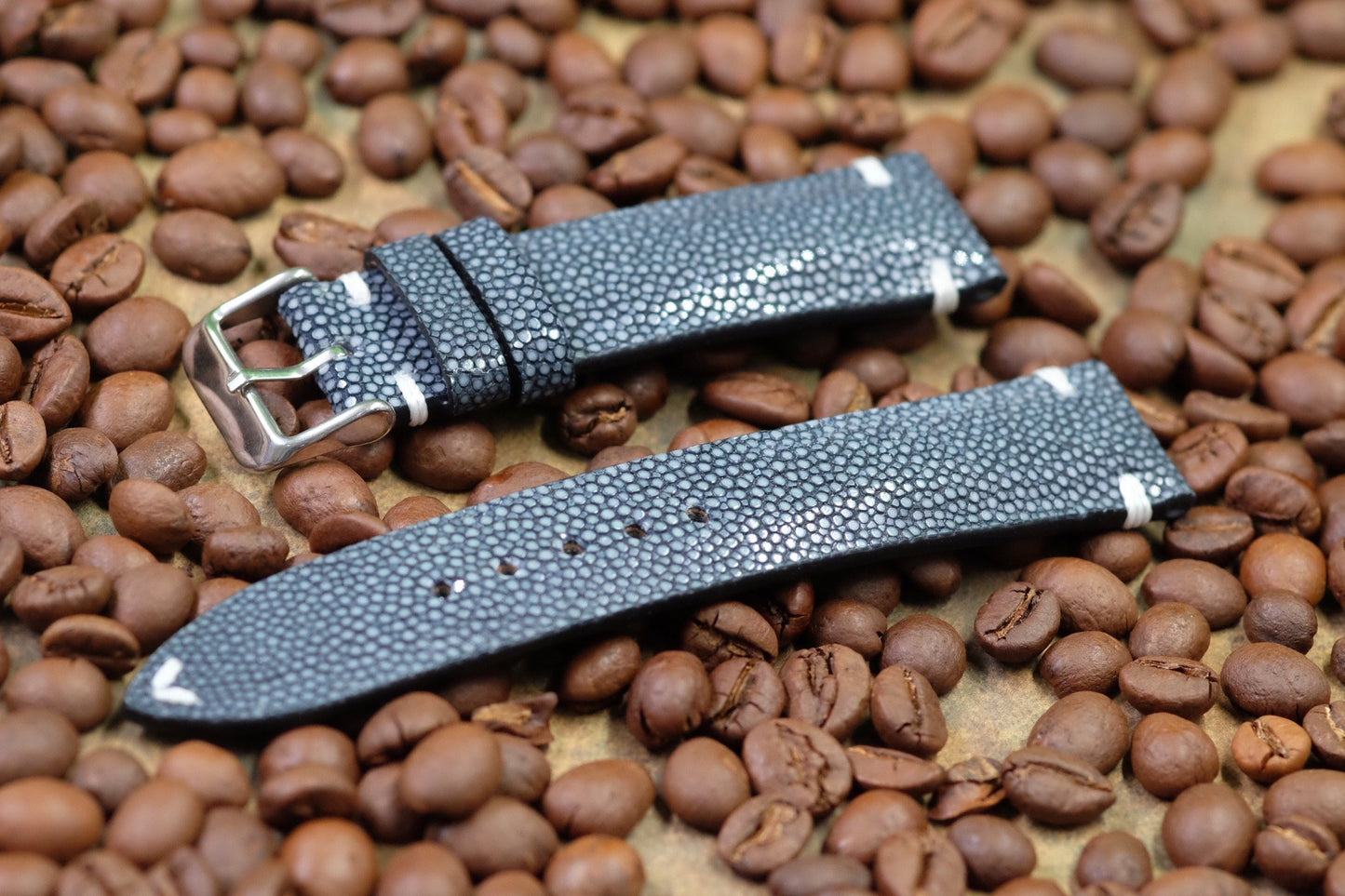 No pearl dark navy blue stingray leather watch strap HDST112