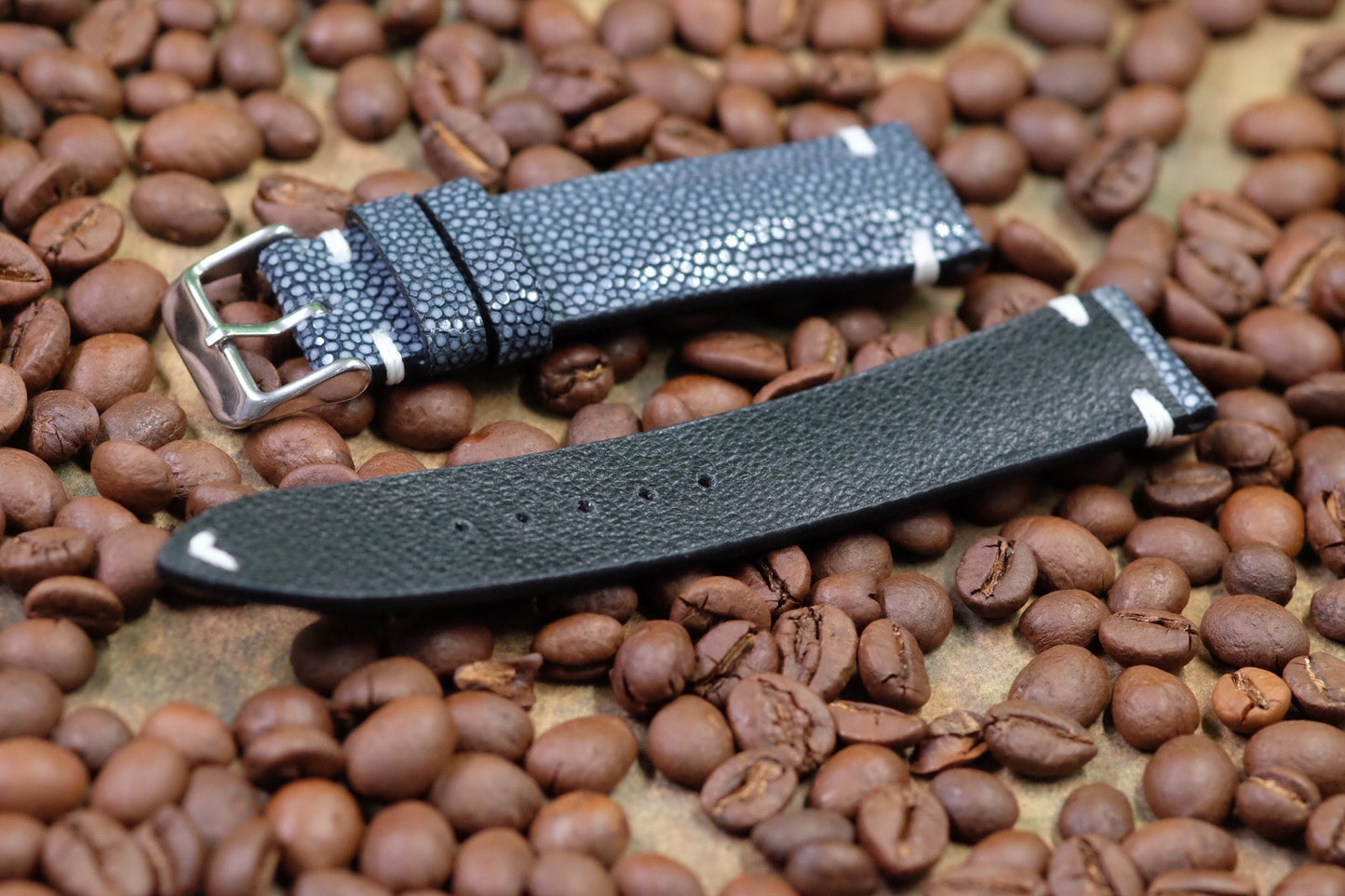 No pearl dark navy blue stingray leather watch strap HDST112