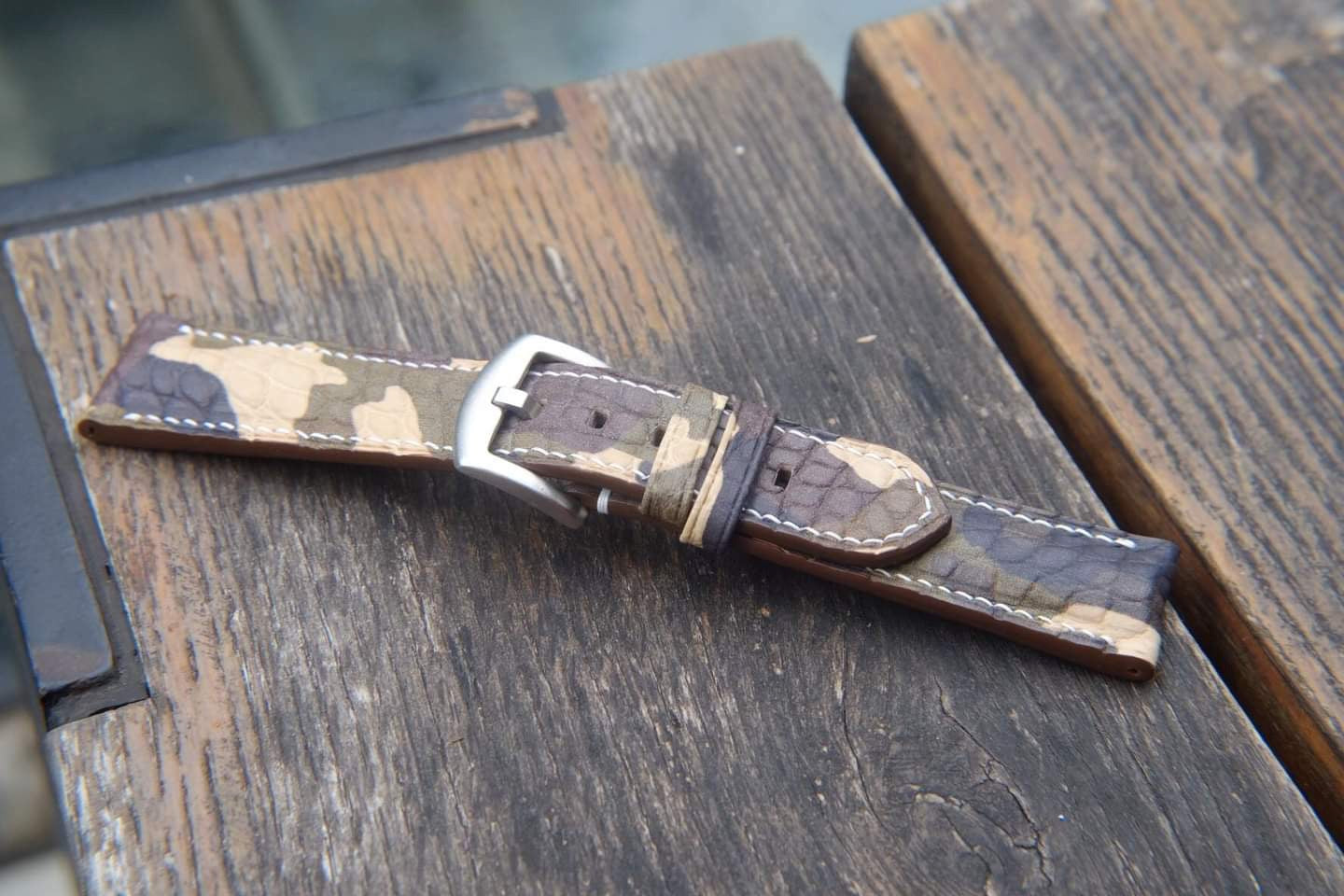 Olive green camo crocodile leather watch strap HDCCD115