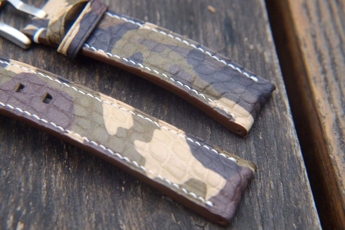 Olive green camo crocodile leather watch strap HDCCD115