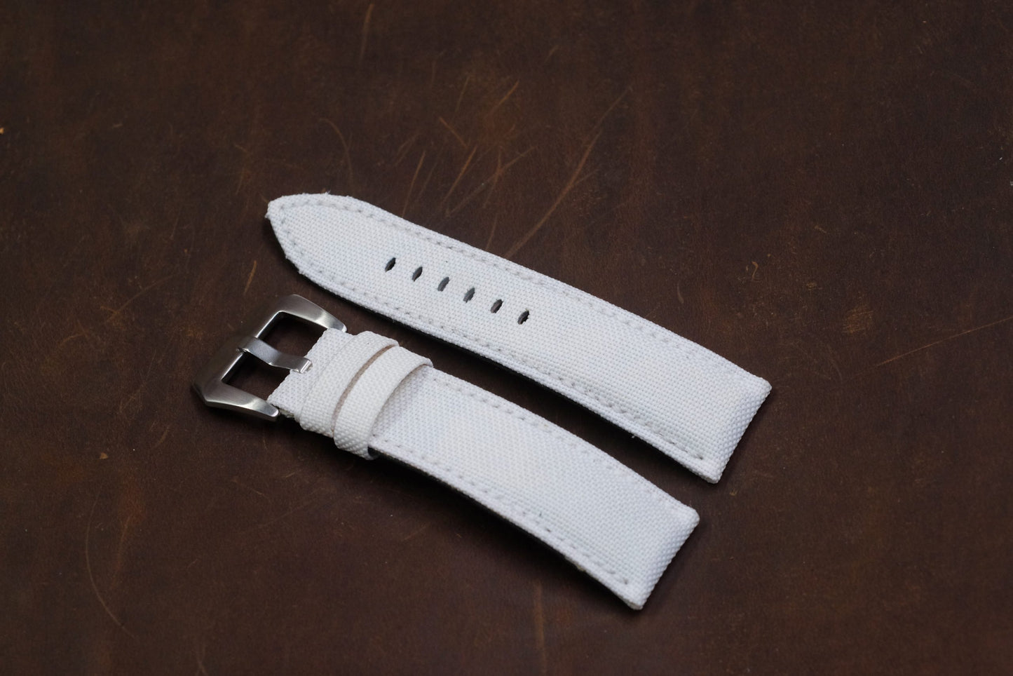 White canvas handmade watch strap with folded edge HDCVS09