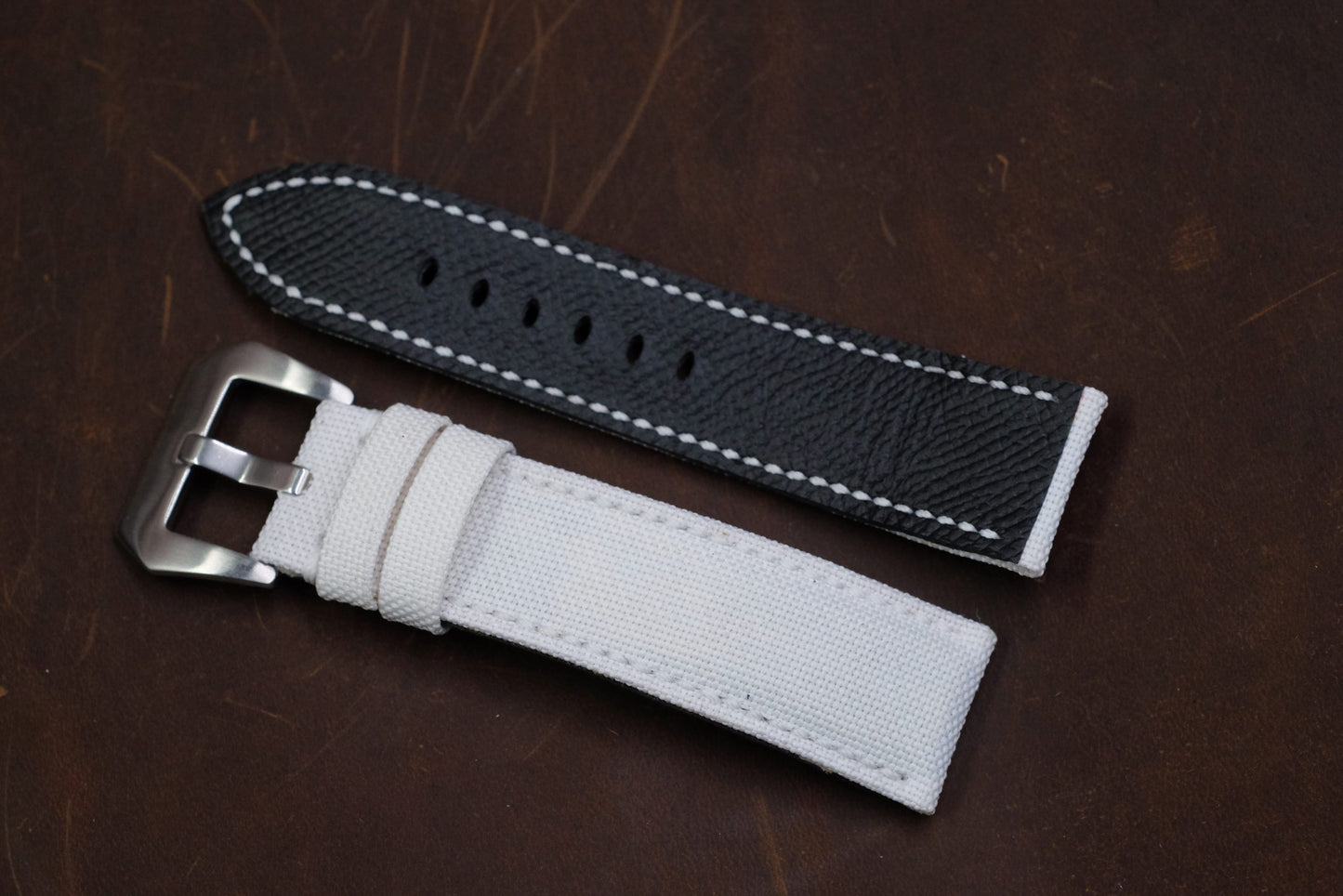 White canvas handmade watch strap with folded edge HDCVS09