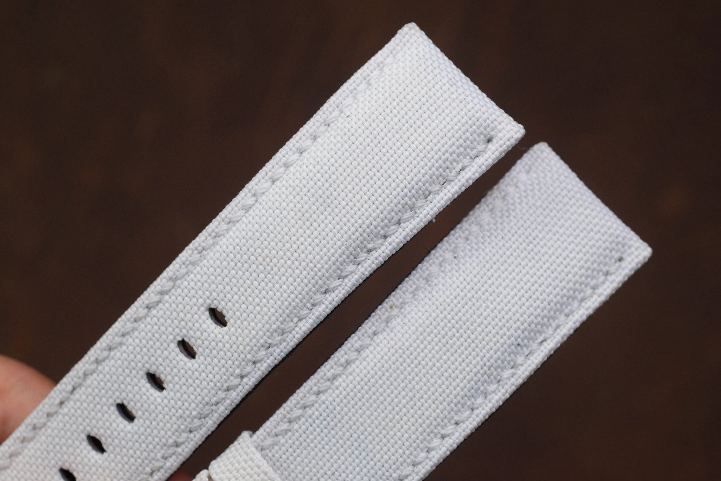 White canvas handmade watch strap with folded edge HDCVS09