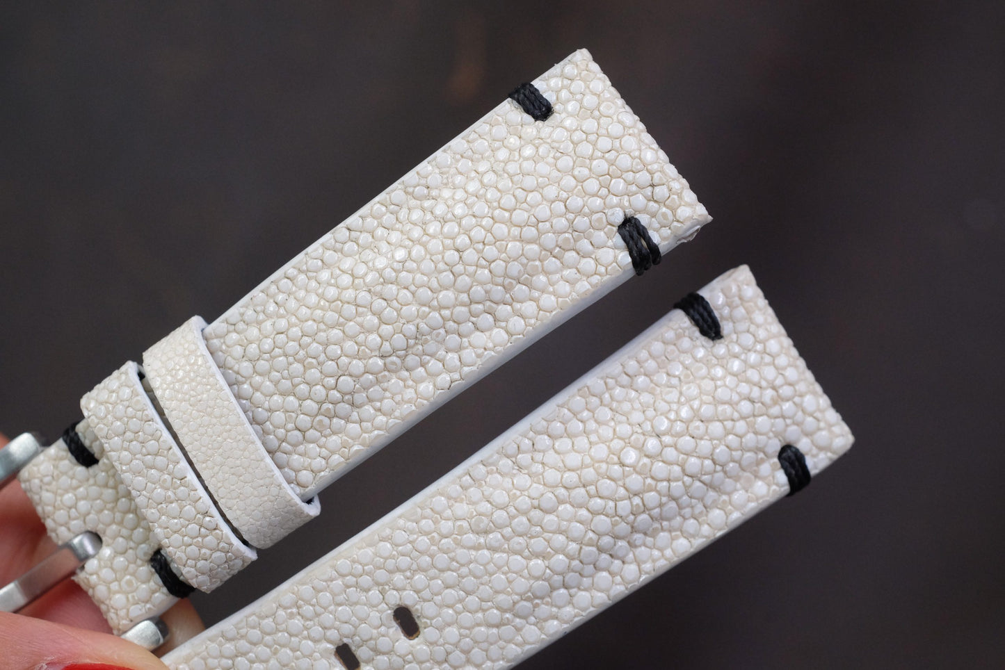 White no pearl stingray leather watch strap HDST136