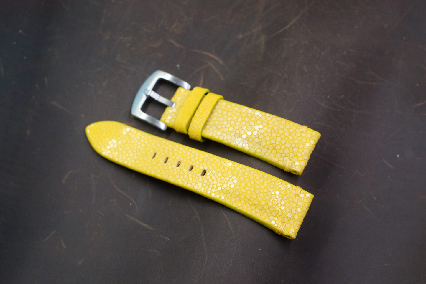 Yellow no pearl stingray leather watch strap HDST137