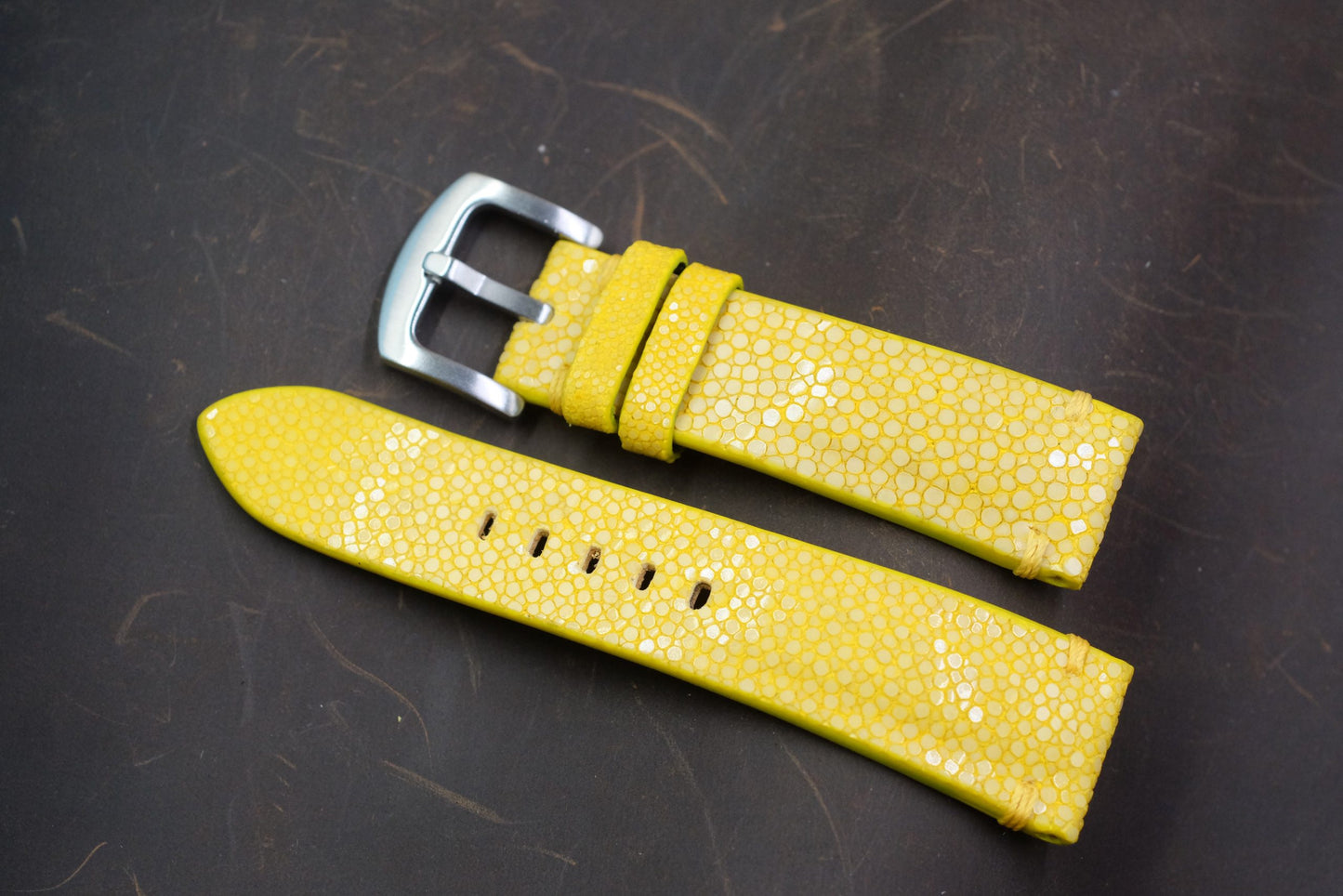 Yellow no pearl stingray leather watch strap HDST137