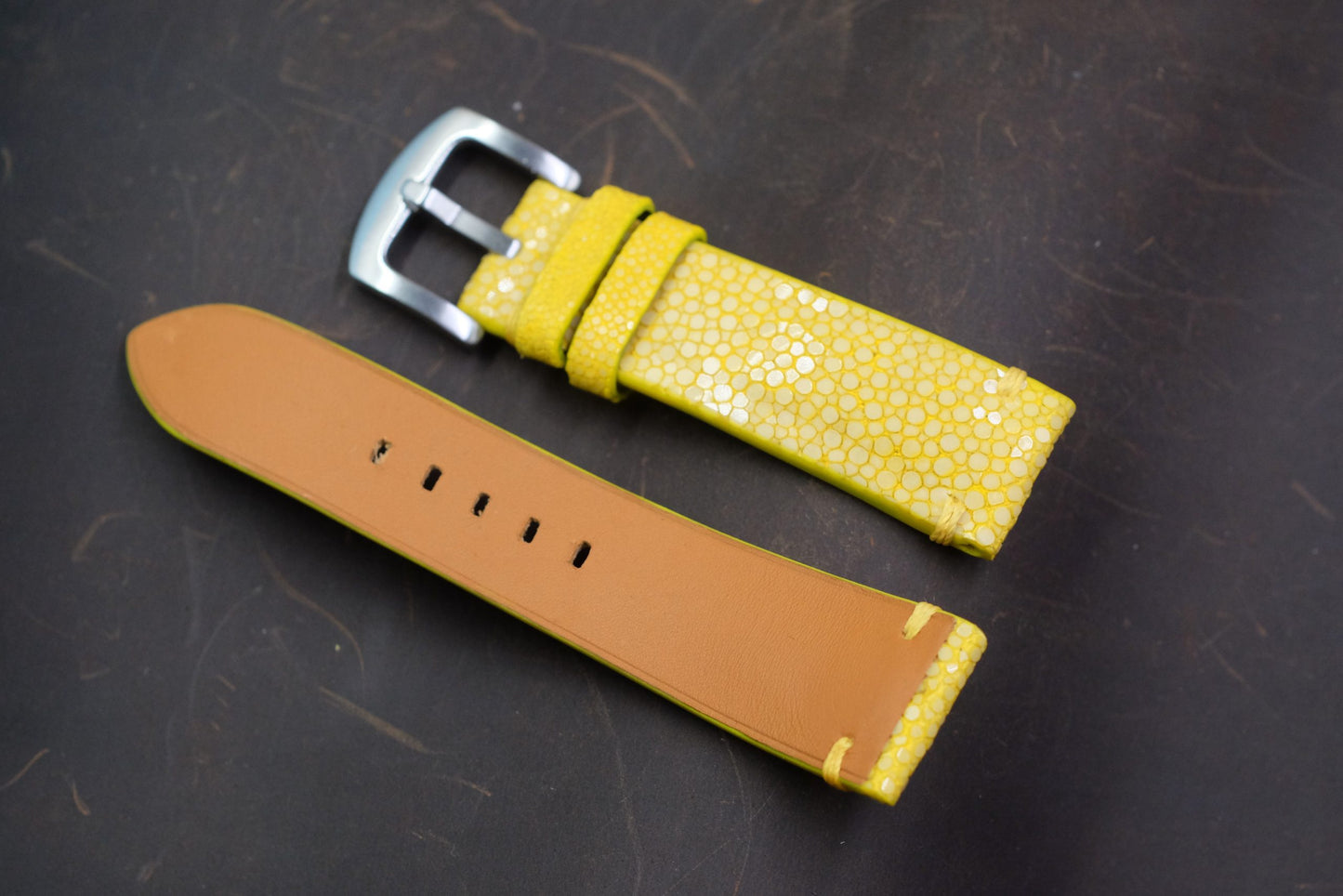 Yellow no pearl stingray leather watch strap HDST137