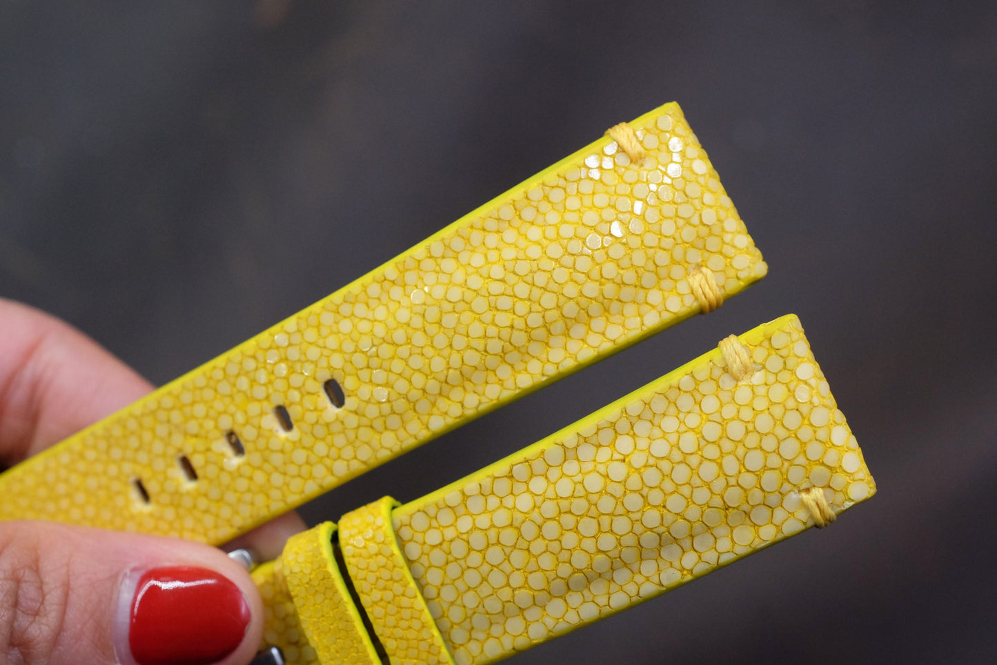 Yellow no pearl stingray leather watch strap HDST137