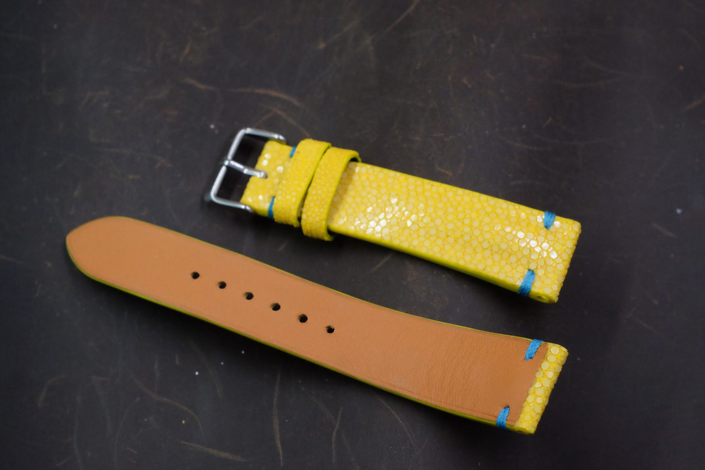 Yellow no pearl stingray leather watch strap HDST137