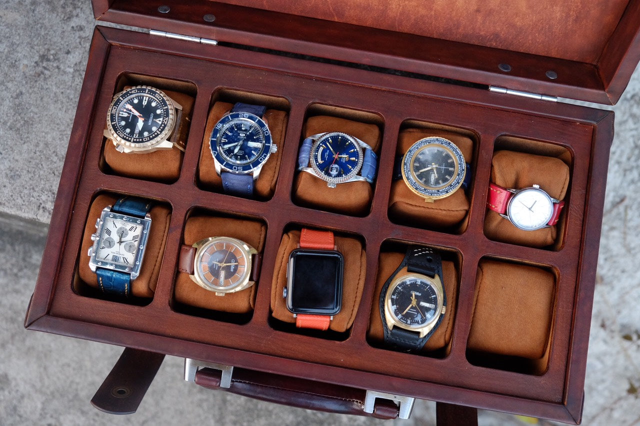 BESPOKE GENUINE BROWN LEATHER WATCH BOX FOR 10 WATCHES HDBWB02