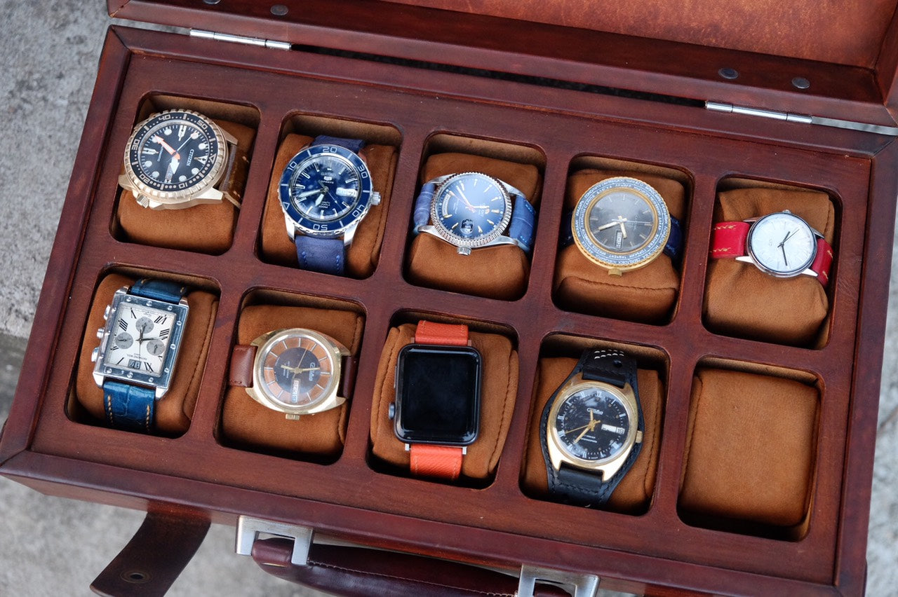 BESPOKE GENUINE BROWN LEATHER WATCH BOX FOR 10 WATCHES HDBWB02