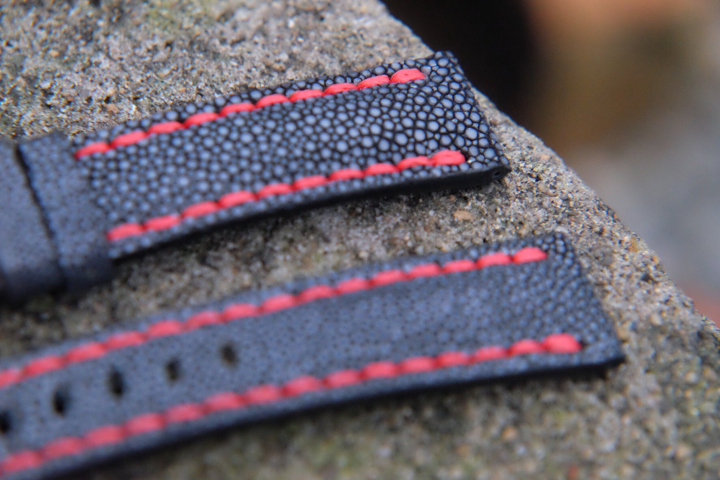 BESPOKE GENUINE BLACK STINGRAY LEATHER FULL STITCHING WATCH STRAP HDST41