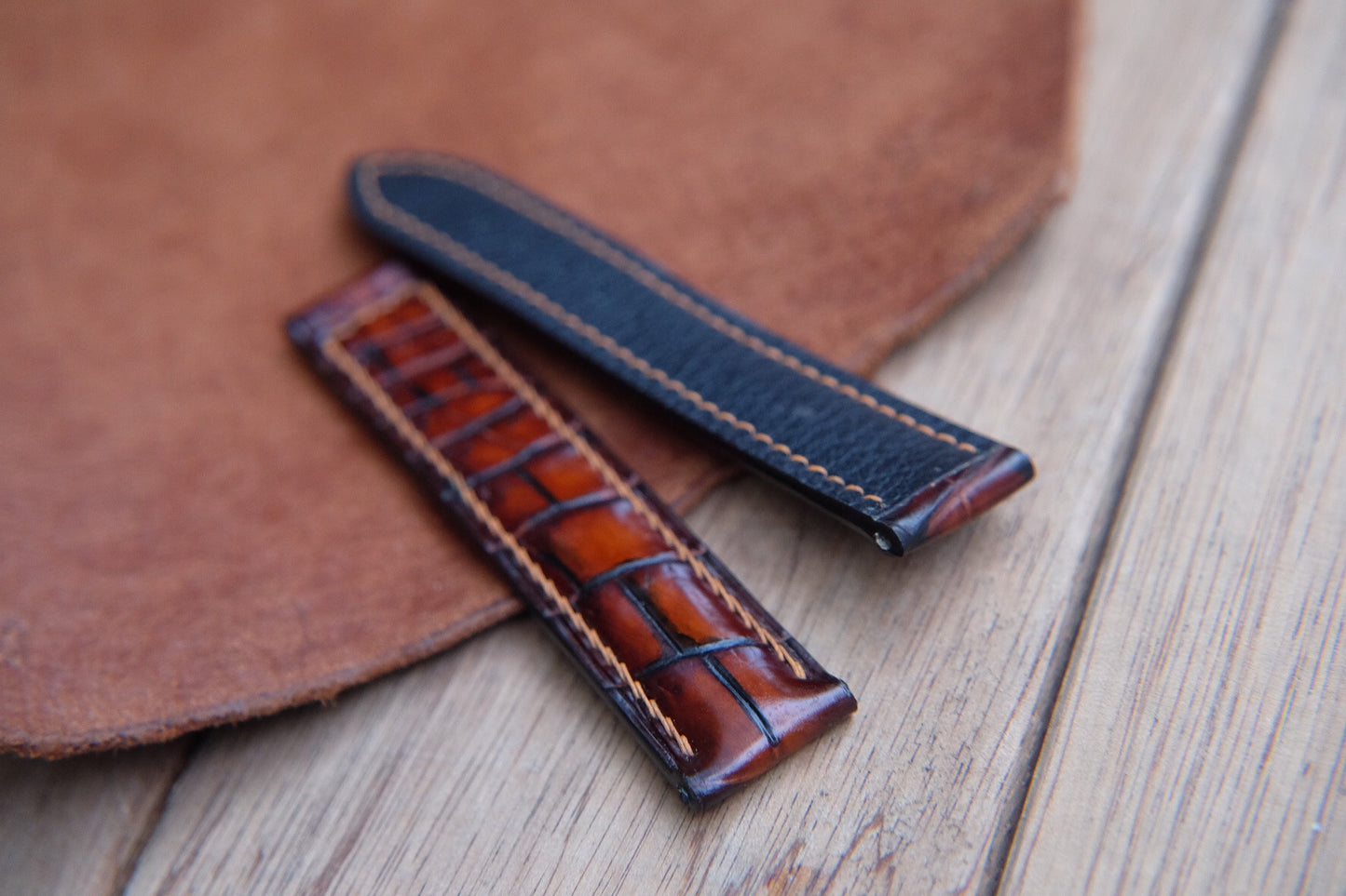 BESPOKE GENUINE HAND DYED PATINA BROWN CROCODILE SKIN LEATHER STRAP HDCS73