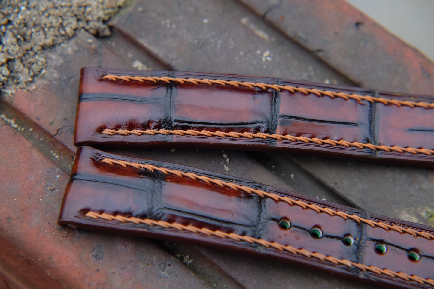 BESPOKE GENUINE HAND DYED PATINA BROWN CROCODILE SKIN LEATHER STRAP HDCS73