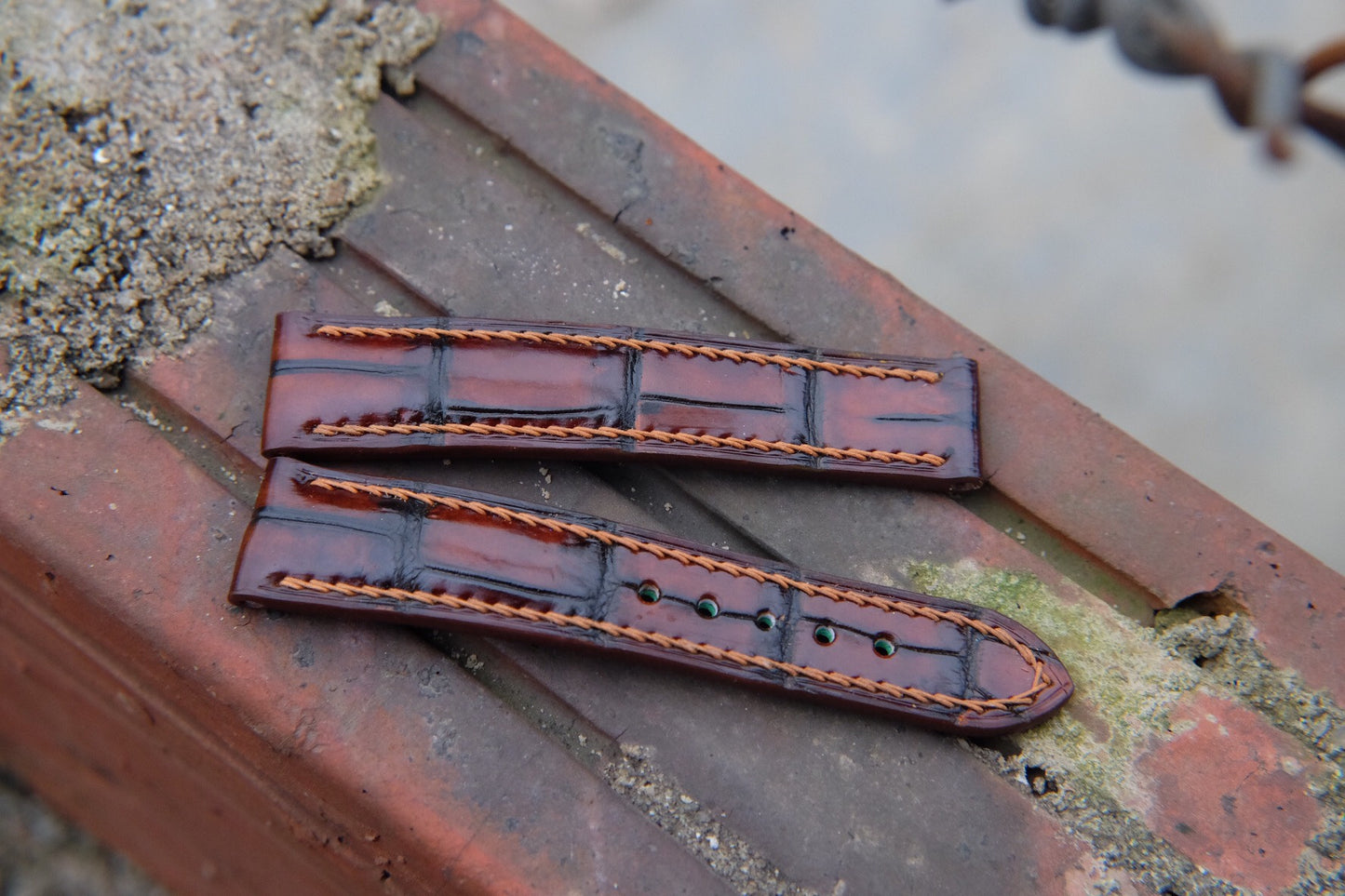 BESPOKE GENUINE HAND DYED PATINA BROWN CROCODILE SKIN LEATHER STRAP HDCS73