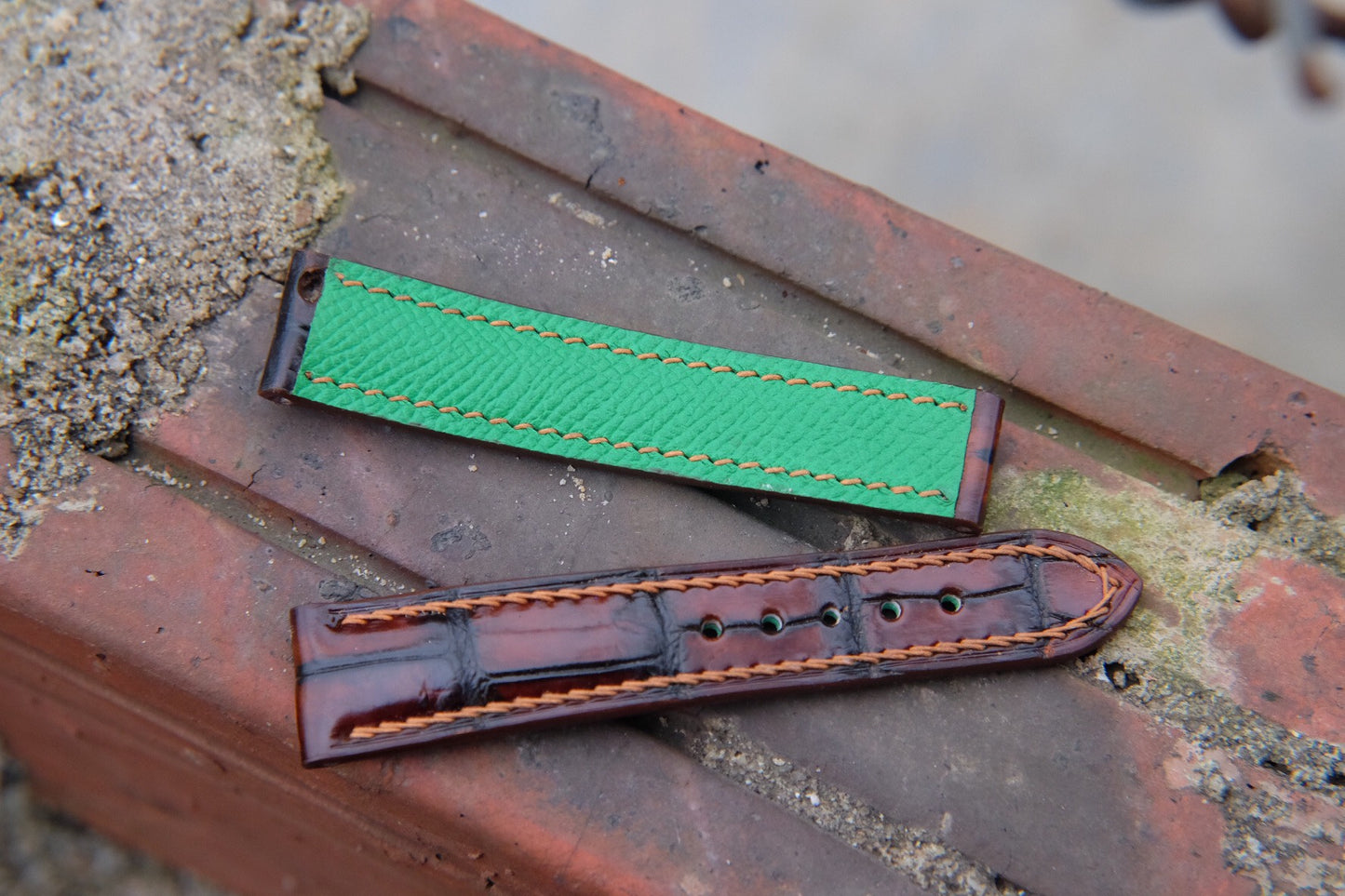 BESPOKE GENUINE HAND DYED PATINA BROWN CROCODILE SKIN LEATHER STRAP HDCS73