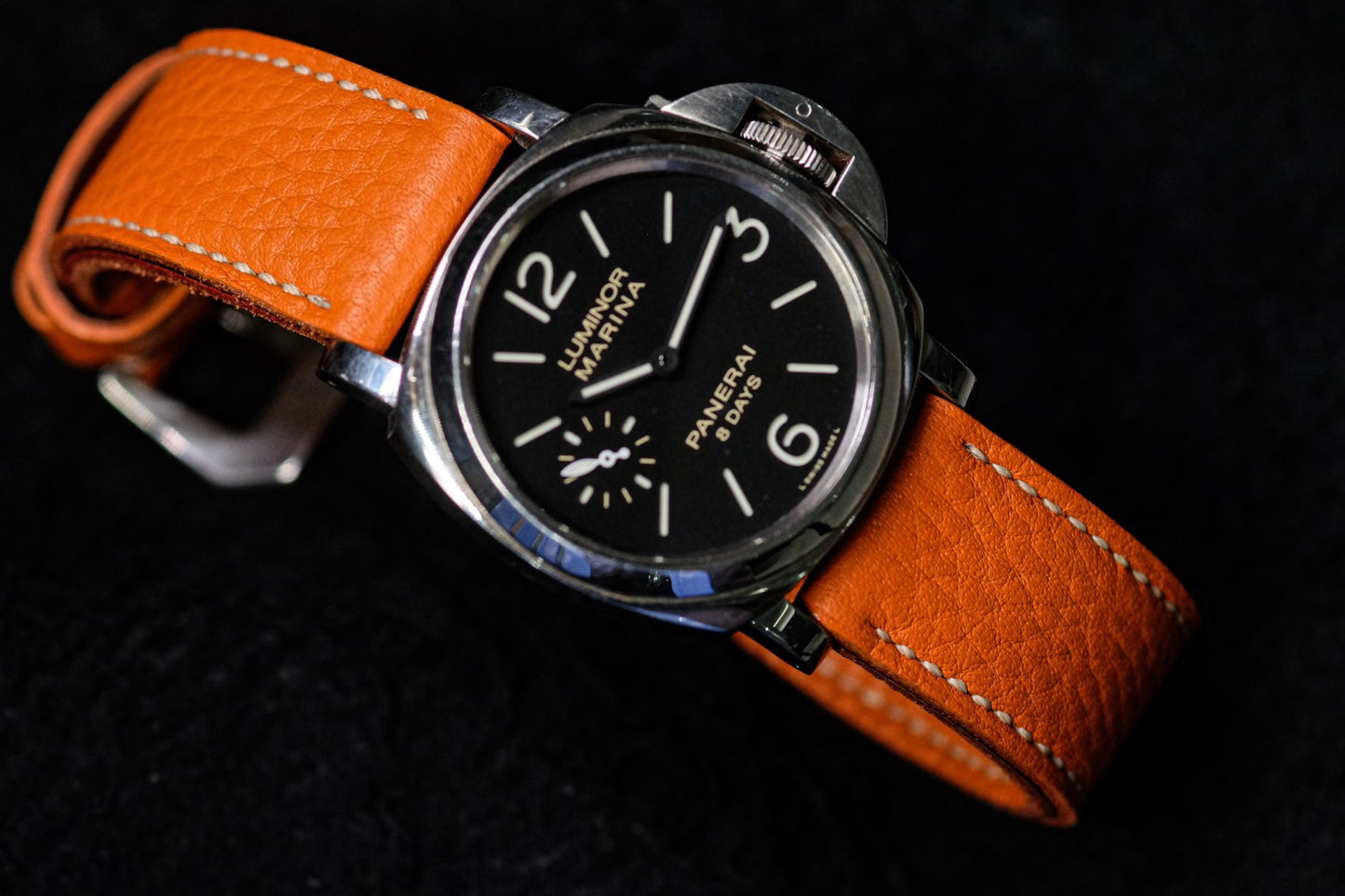 Orange Hermes Togo leather handmade leather watch strap HDPAM33