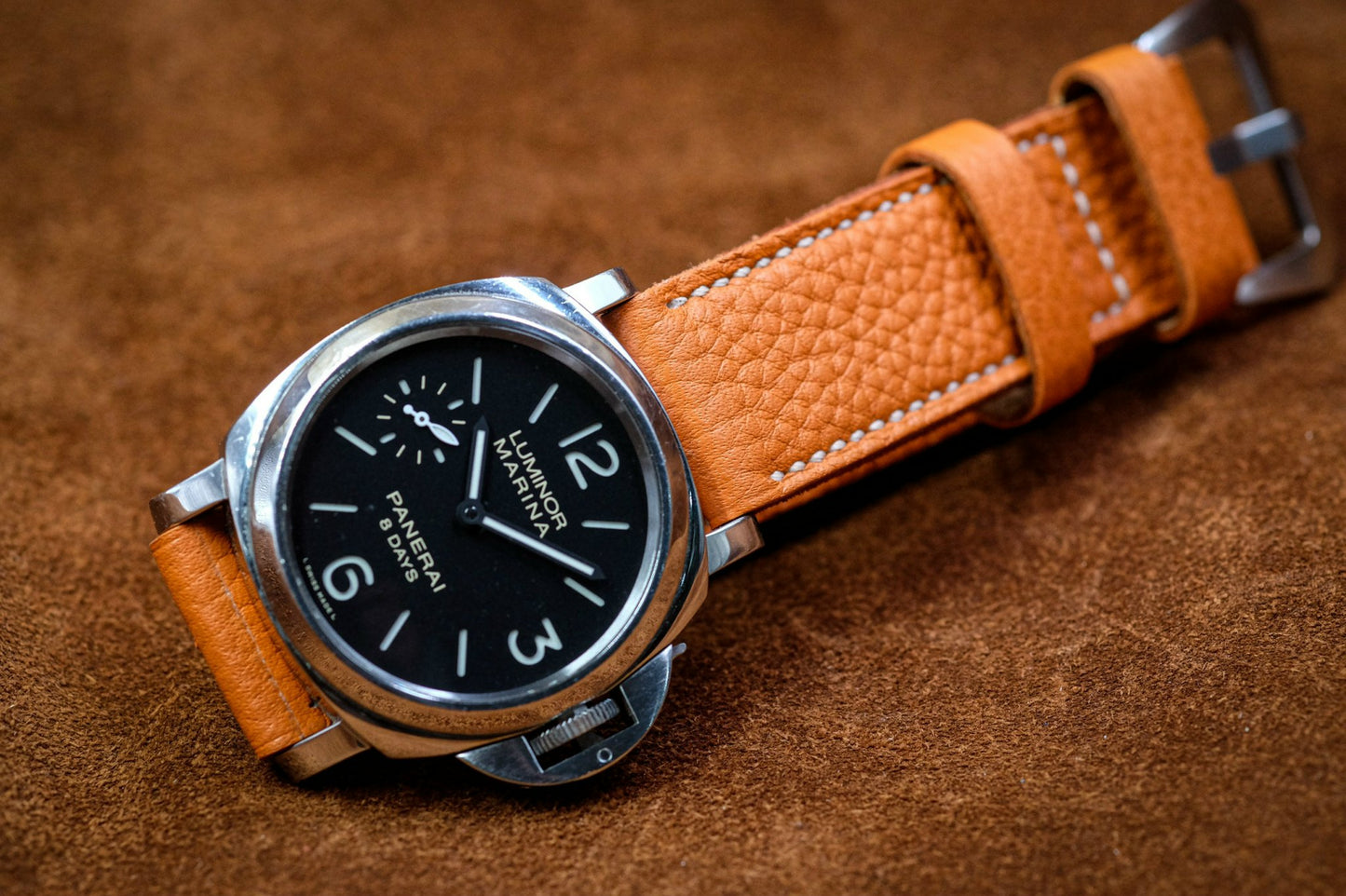 Orange Hermes Togo leather handmade leather watch strap HDPAM33