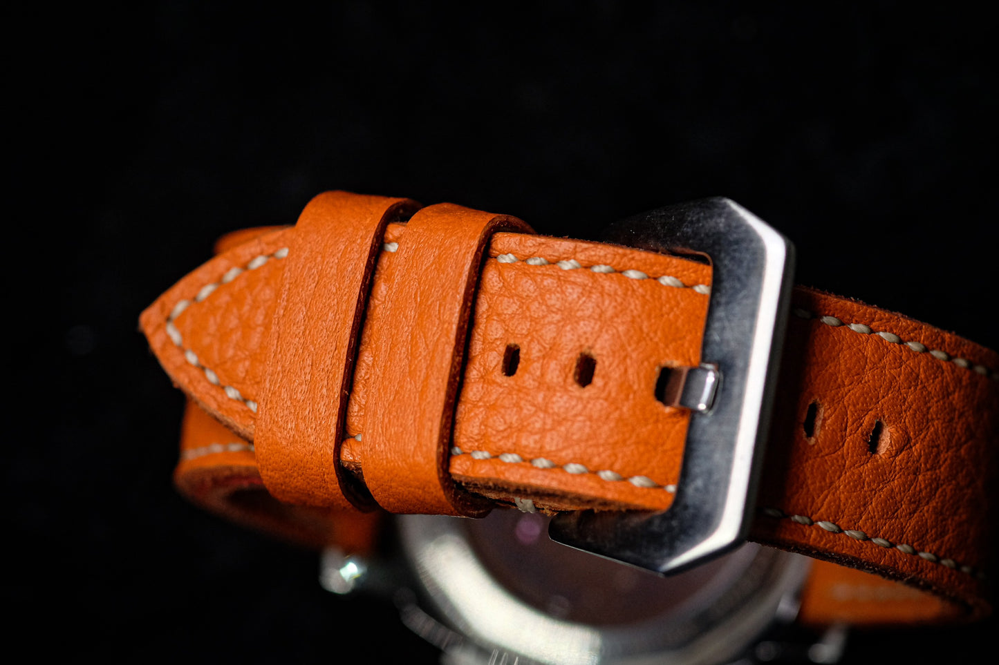 Orange Hermes Togo leather handmade leather watch strap HDPAM33