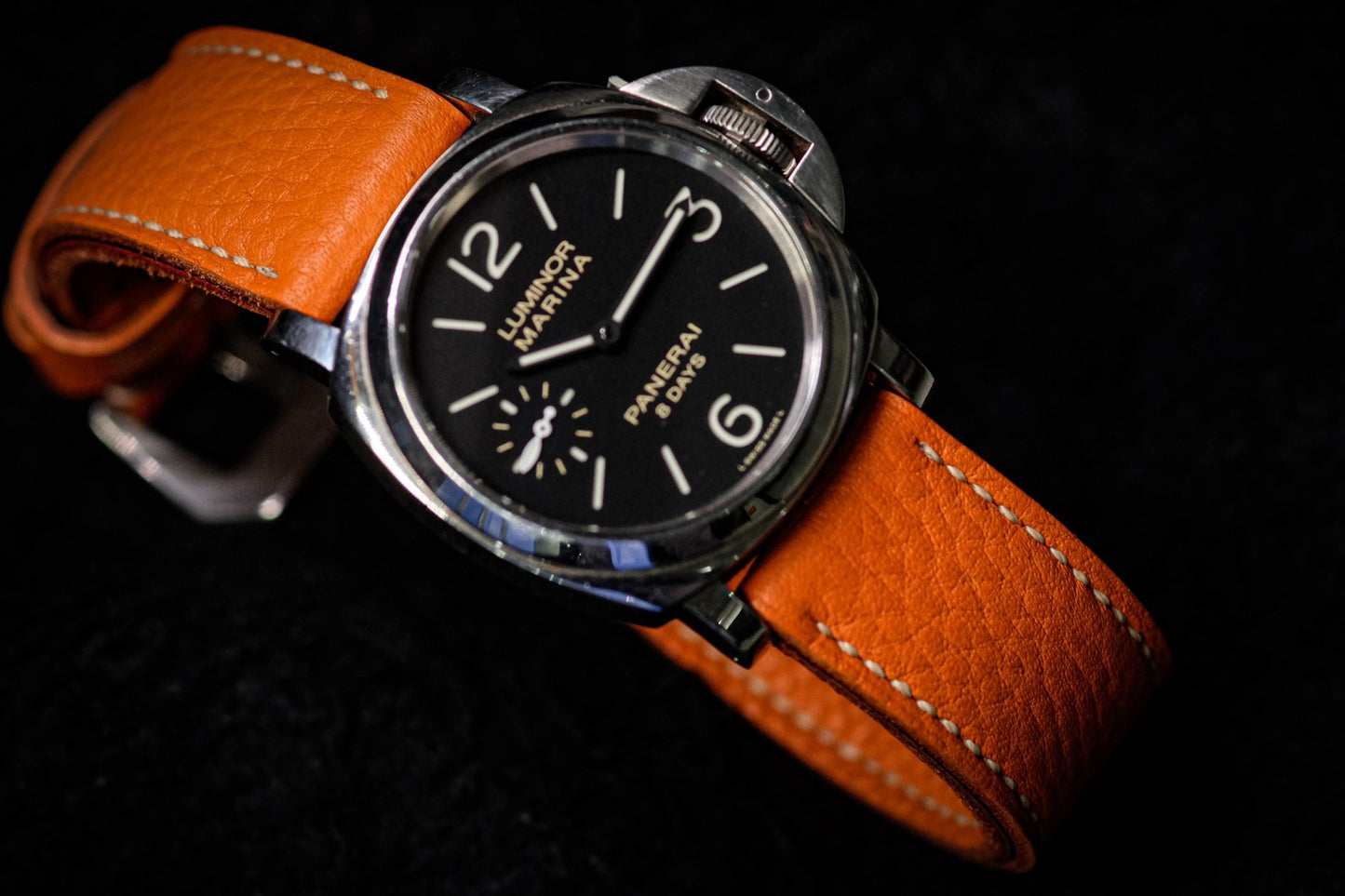 Orange Hermes Togo leather handmade leather watch strap HDPAM33