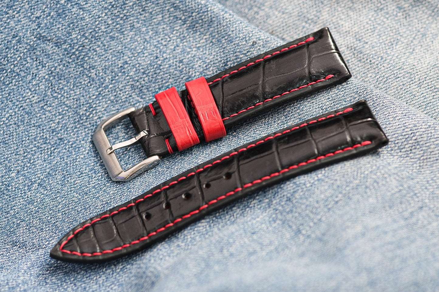 BESPOKE BLACK CROCODILE LEATHER WATCH STRAP HDCS66
