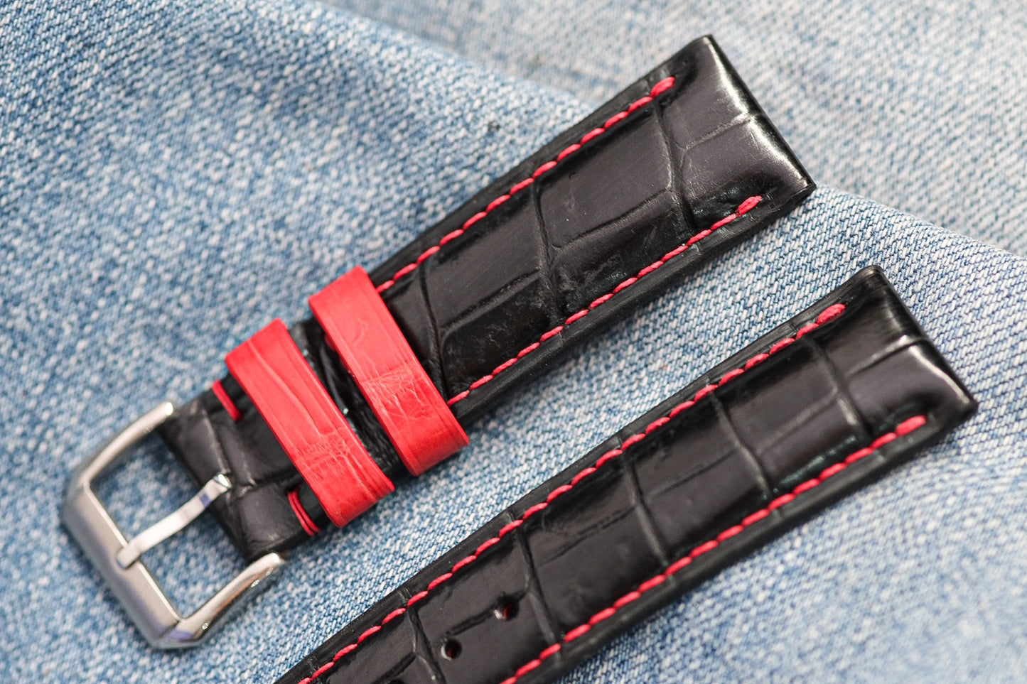 BESPOKE BLACK CROCODILE LEATHER WATCH STRAP HDCS66