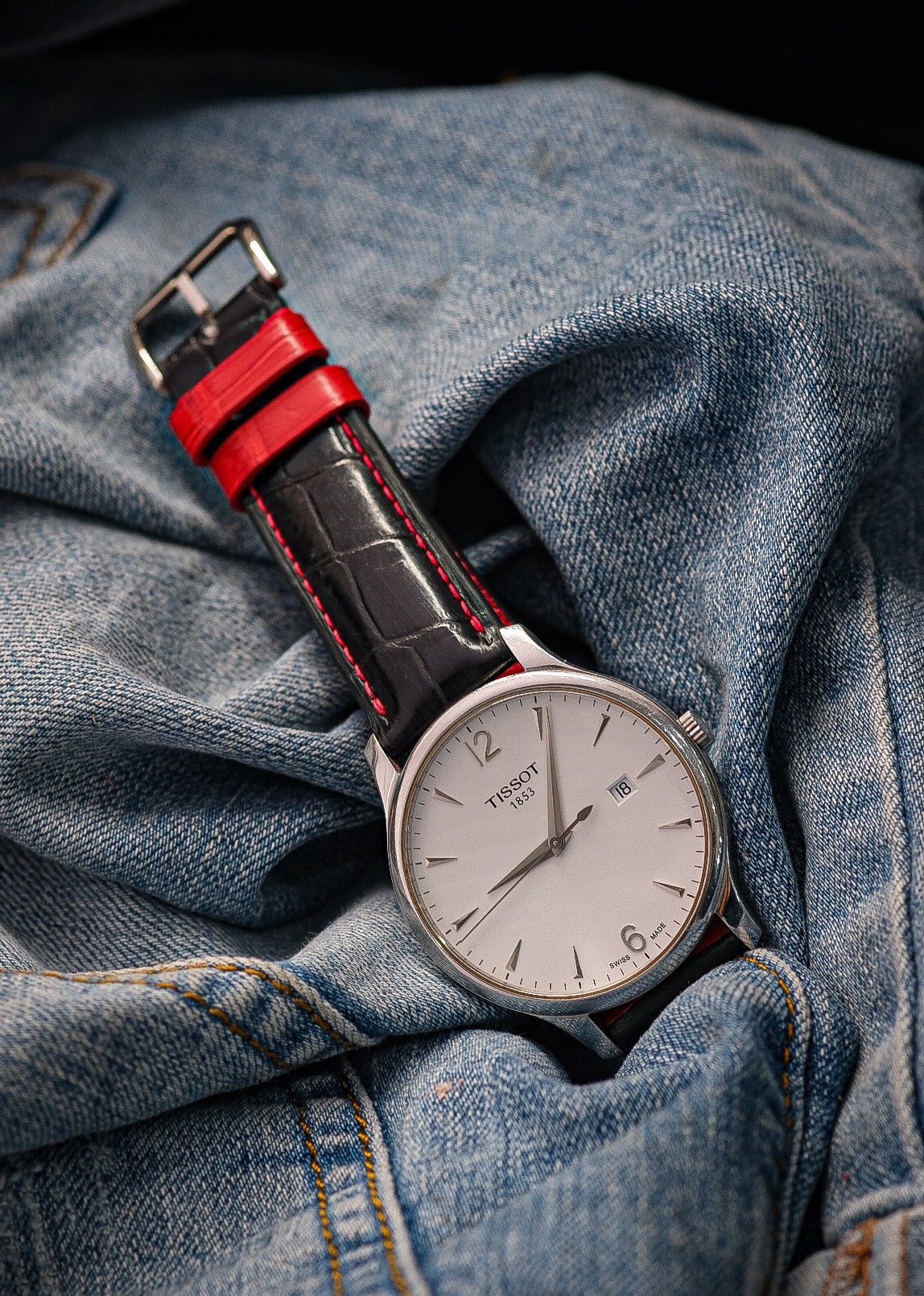 BESPOKE BLACK CROCODILE LEATHER WATCH STRAP HDCS66