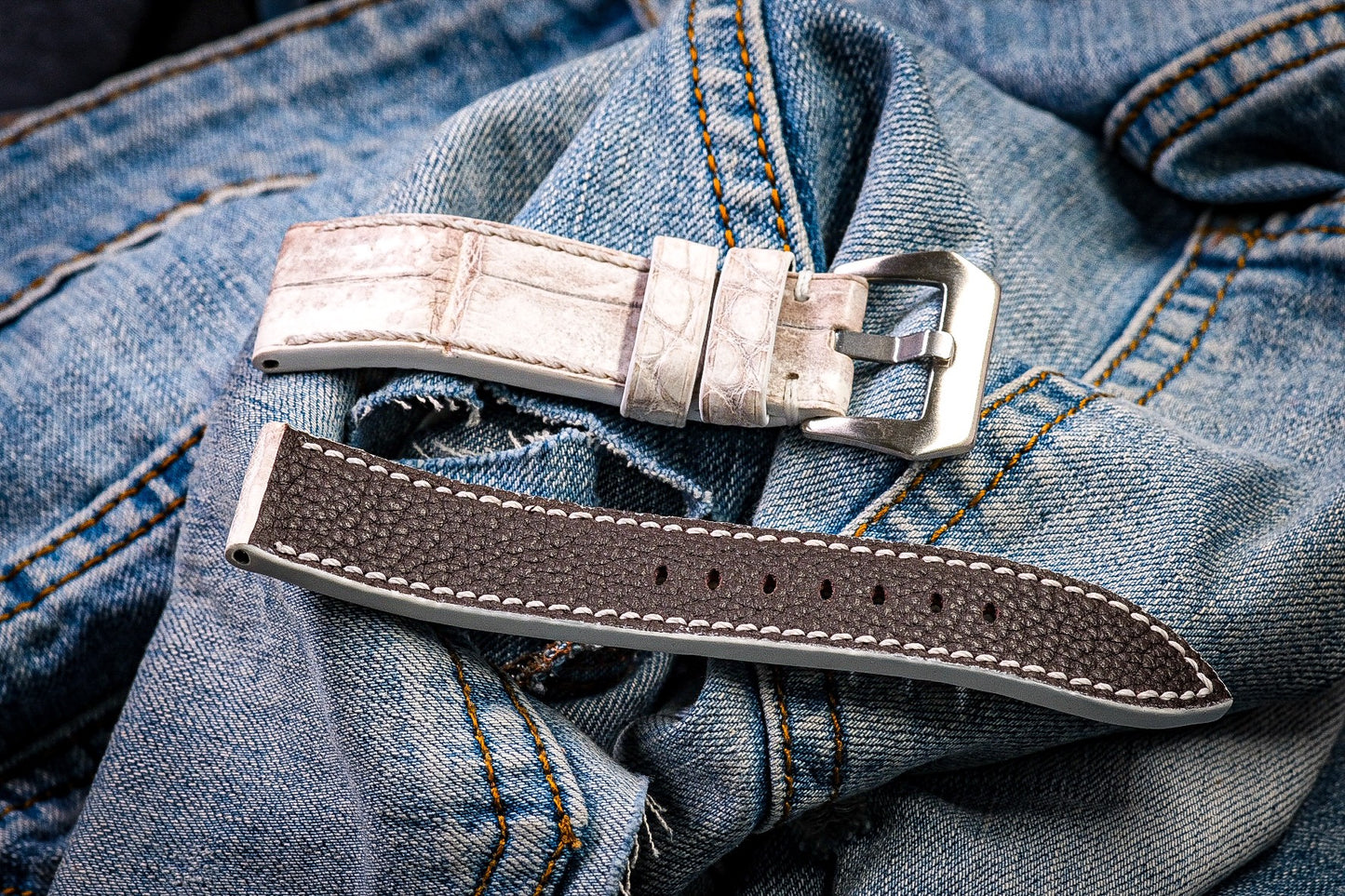 BESPOKE GENUINE HIMALAYA CROCODILE LEATHER WATCH STRAP BAND FOR PANERAI HDPAM19