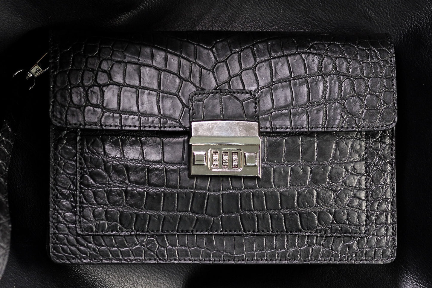 Black crocodile leather man clutch HDWA64