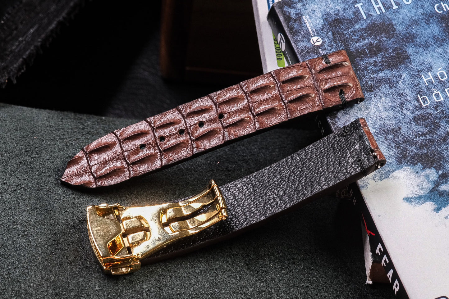 Custom brown crocodile hornback watch strap HDCSNS08