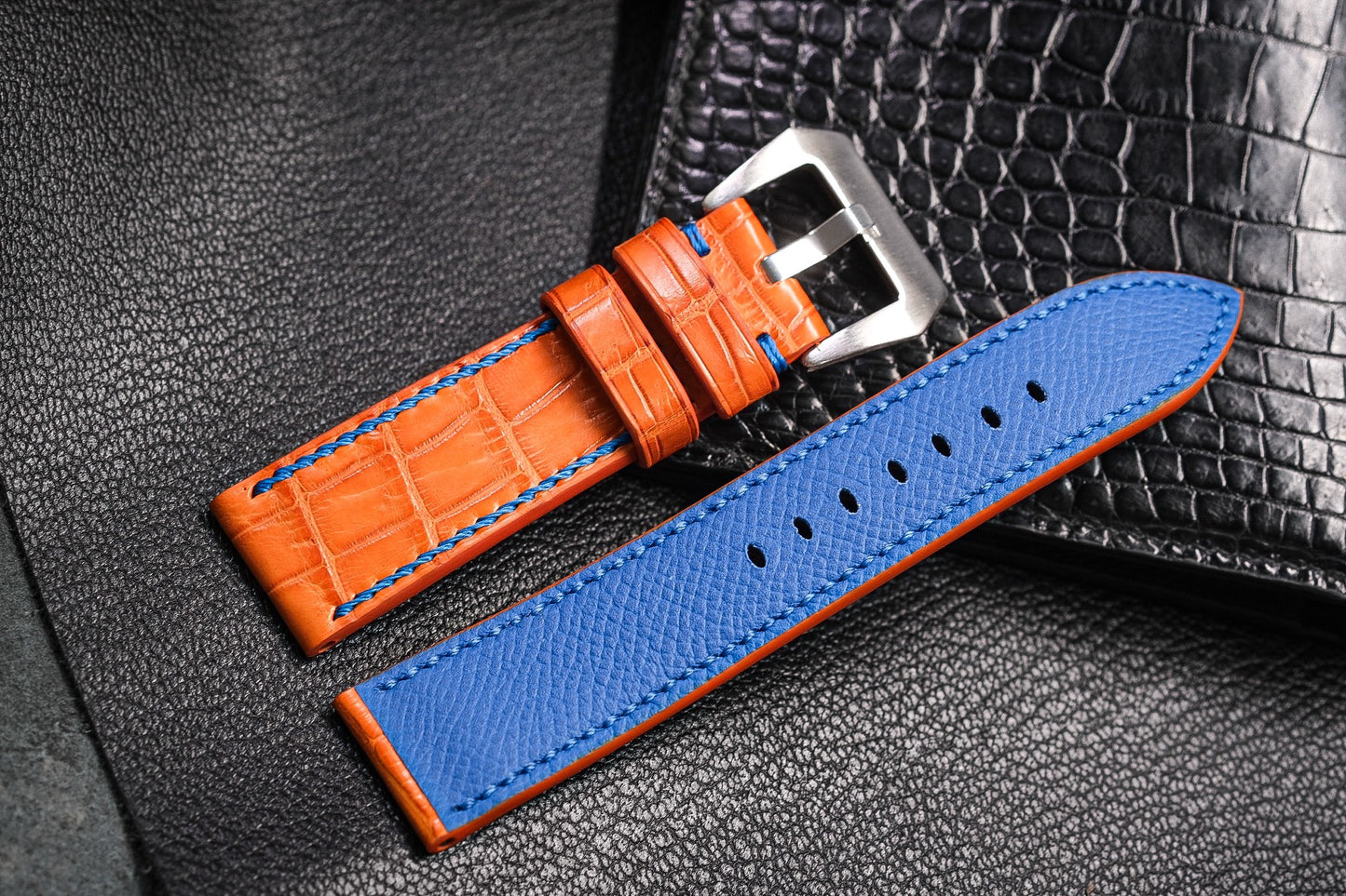 Custom orange color crocodile skin leather strap HDCSNS11