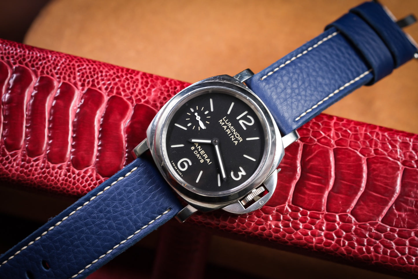Navy blue mill leather handmade watch strap For Panerai HDPAM41