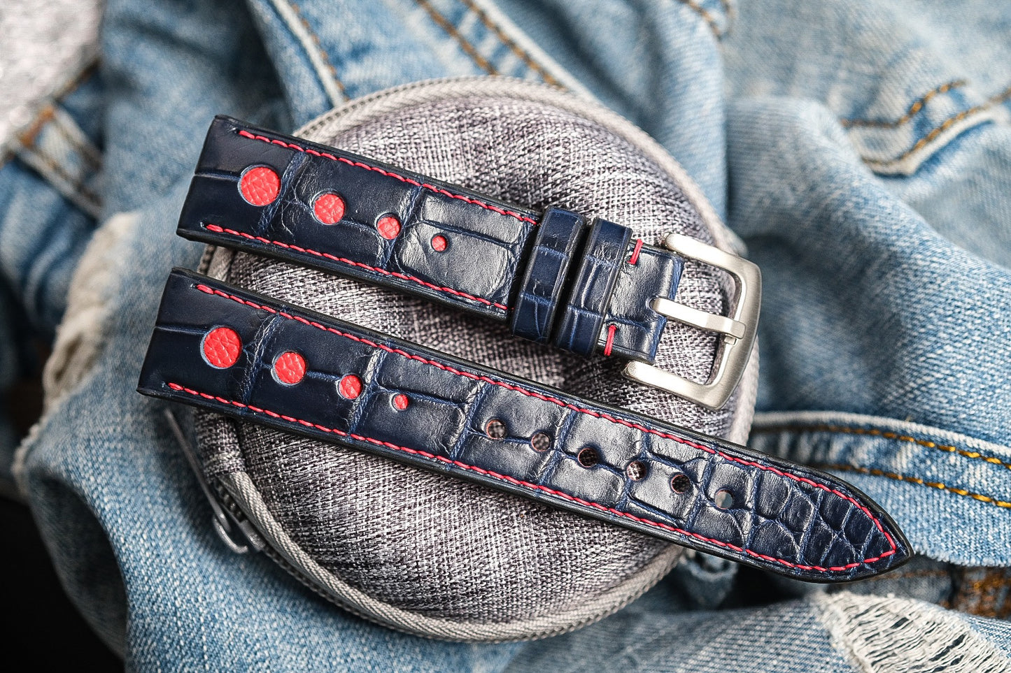 Navy blue crocodile leather strap HDCSNS19