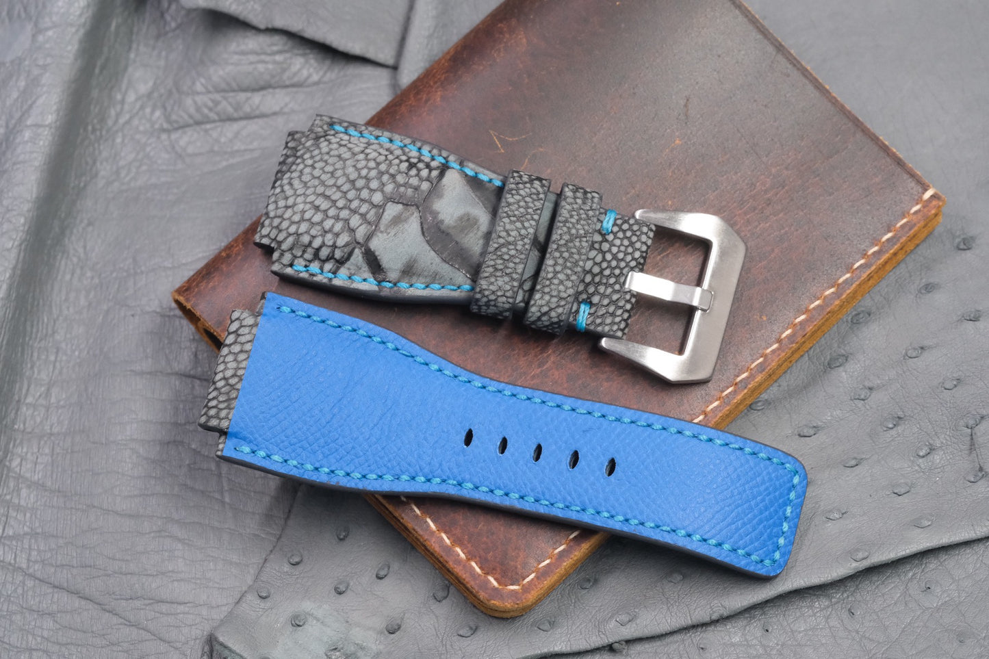 grey ostrich leg leather watch strap for Oris aquis HDOL66