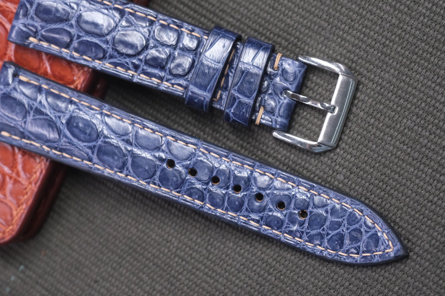 NAVY BLUE CROCODILE LEATHER WATCH STRAP RD42
