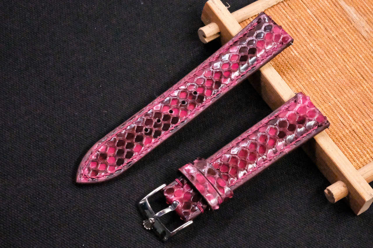 BESPOKE BLACK PINK PYTHON LEATHER WATCH STRAP HDPS26