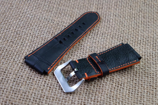 BESPOKE GENUINE REDDISH BLACK CROCODILE LEATHER WATCH STRAP BAND FOR PANERAI HDPAM02