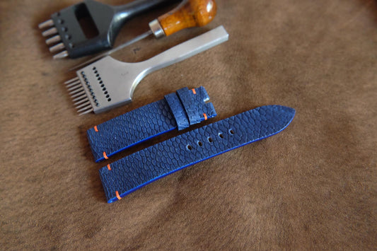 BESPOKE GENUINE BLUE BEAVER TAIL LEATHER WATCH STRAP HDLE01